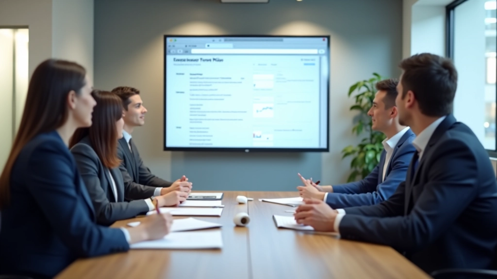 Professional team members in modern conference room reviewing documents together at table